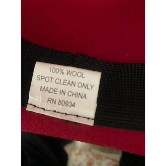 Vintage Women Red 100% Wool Hat With Black Plaid Wool Flower Ribbon Statement - Picture 7 of 7